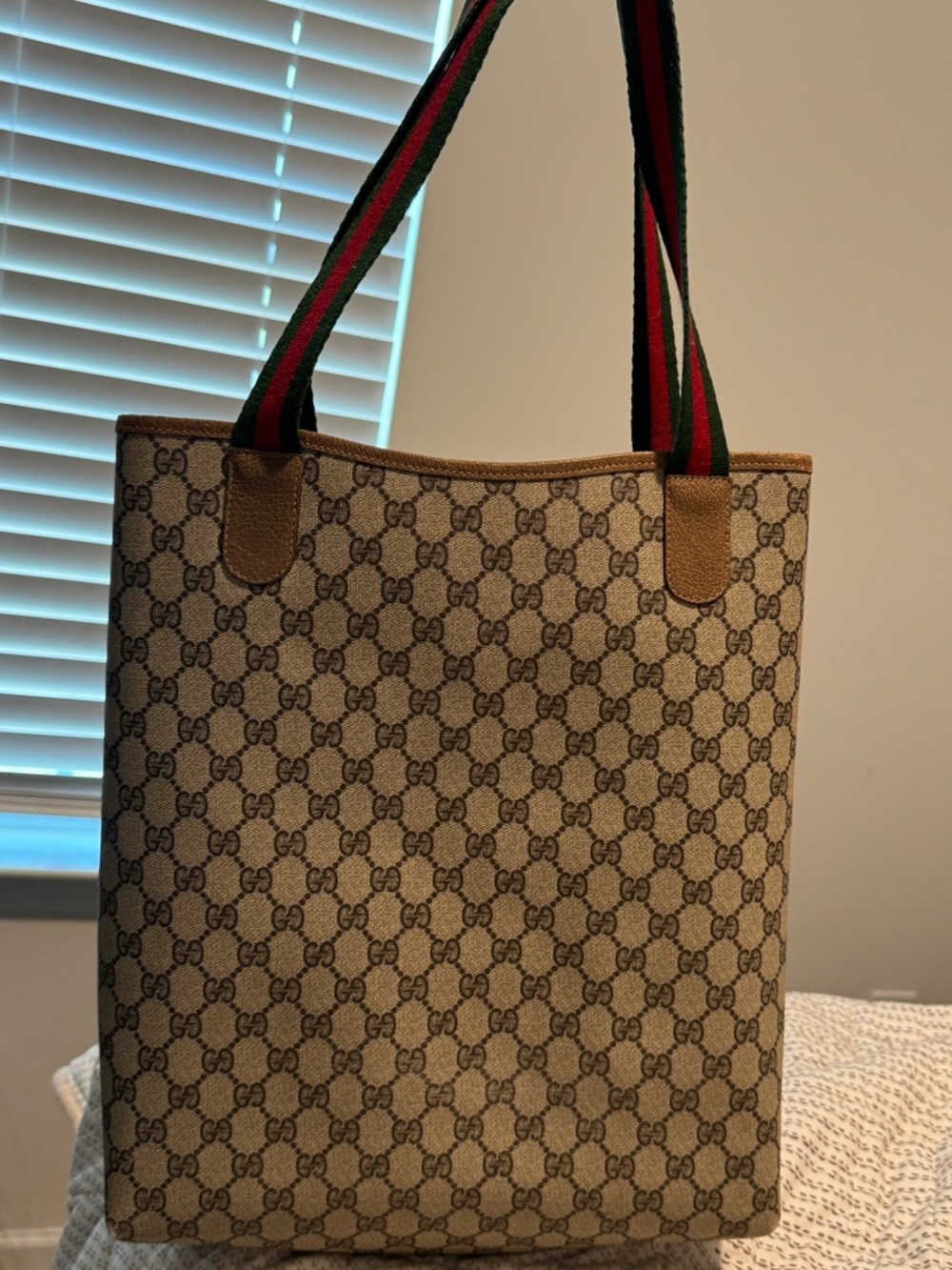 Preloved Gucci Plus GG Web Monogram Tote Bag Striped Handles Women - Picture 2 of 9